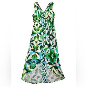 Ciebon Green & Blue Printed Summer High Low Maxi Dress. Size Small. 34” Bust NWT